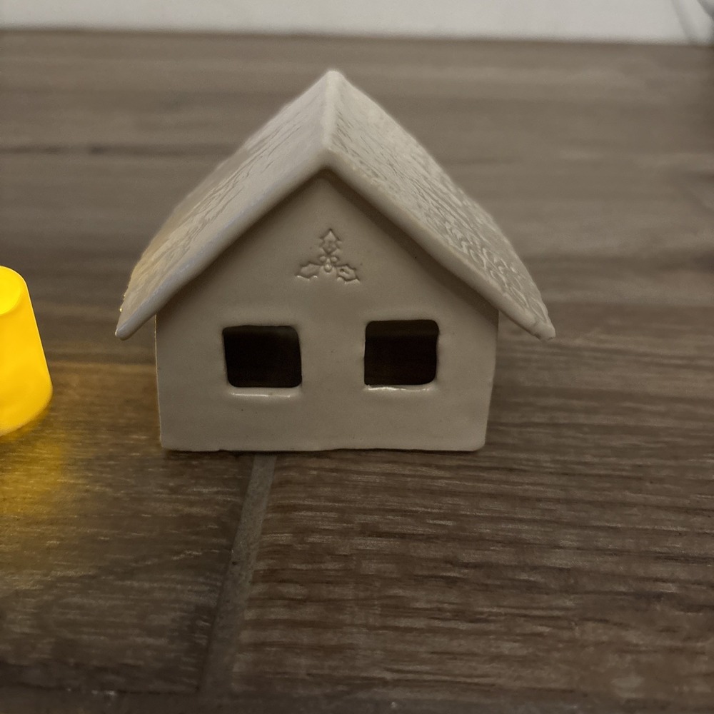Handmade Mini Ceramic Lighted House 3" w/ 2 Trees & Snowman- Made In USA - Picture 5 of 11